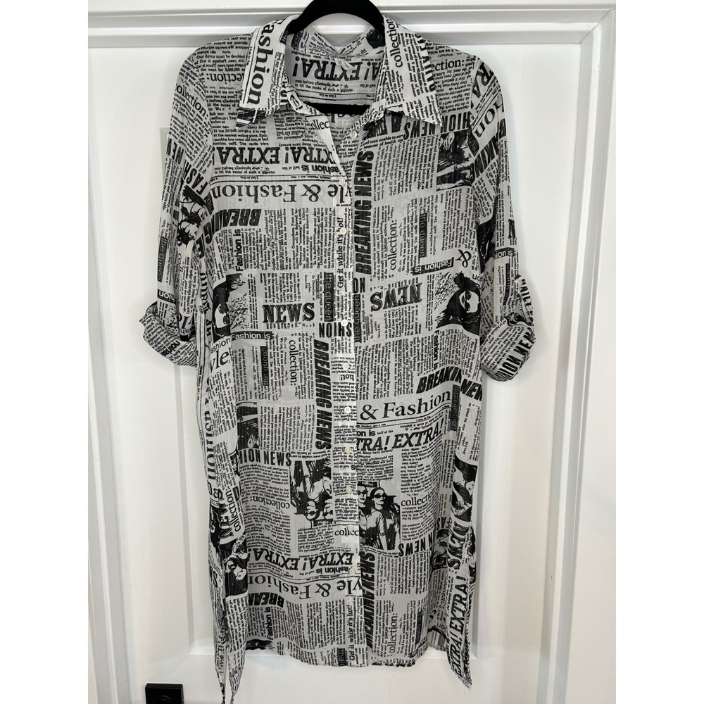 Live 4 Truth Newspaper Button Down Shirt Dress Black White Medium Marilyn Monroe